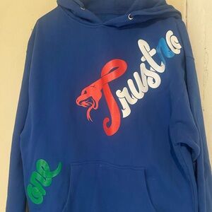 Unisex blue hoodie, name brand Paulies. Size medium